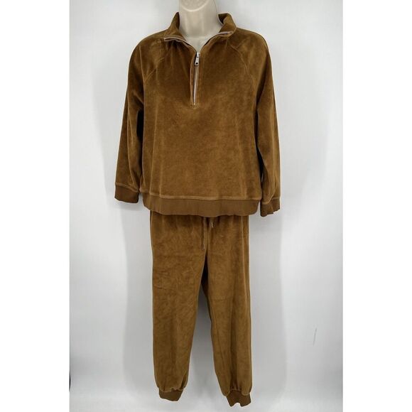 Madewell Pants - Madewell MWL Copper Velour Jogging Lounge Set Pullover Sweatpants Size Small